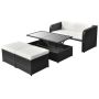 vidaXL Градински комплект с възглавници, 4 части, черен полиратан, снимка 1 - Градински мебели, декорация  - 45811463