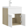 Шкаф за баня с вградена мивка, бяло и дъб сонома, ПДЧ   , снимка 6