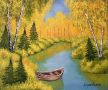 "Есен край реката", авторска картина с маслени бои, снимка 2