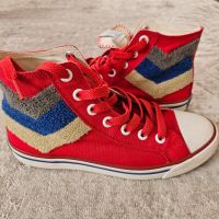 Дамски унисекс кецове маратонки обувки в червено и със син акцент от Pony пънк винтидж стил, снимка 3 - Маратонки - 45697632