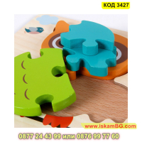 Детски дървен пъзел Хипопотам с 3D изглед и размери 14.5 х 15.4 см. - модел 3427 - КОД 3427 , снимка 7 - Игри и пъзели - 45009700