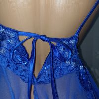 Красива нощничка в кралско синьо от сатен, тюл и бродерия с брокат М, снимка 10 - Бельо - 45280623