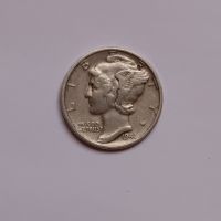 1 дайм САЩ 1941 ВСВ 1 дайм 1941 САЩ  Американска монета от Втората световна война СРЕБРО , снимка 3 - Нумизматика и бонистика - 45103555