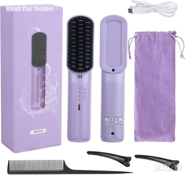 ‎elthmpr Безжична четка за изправяне на коса  с 3 нива на нагряване, отрицателни йони, снимка 1