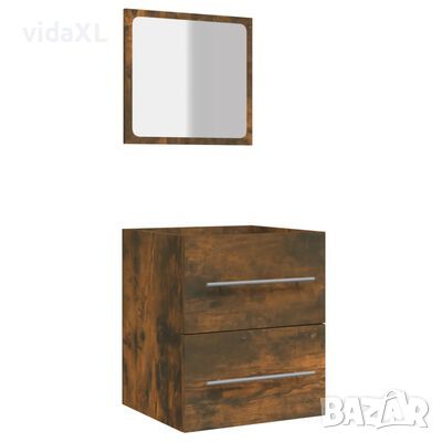 vidaXL Шкаф за баня с огледало, Опушен дъб, 41x38,5x48 см（SKU:820469, снимка 1