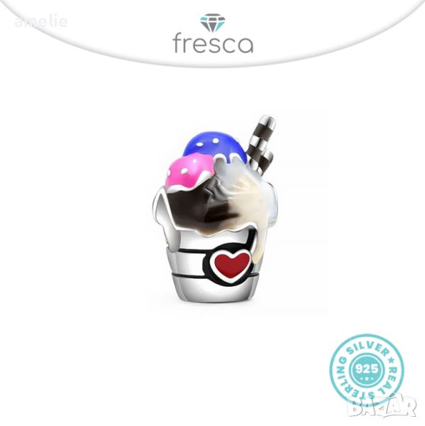 Талисман Fresca по модел тип Pandora Пандора сребро 925 Pastry Ice Cream. Колекция Amélie, снимка 1