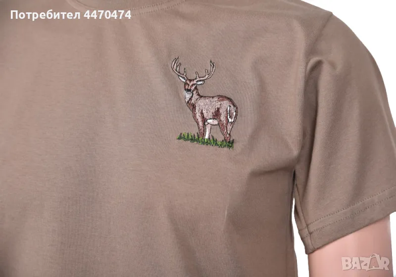 Мъжка ловна тениска с бродерия - 100% памук, снимка 1