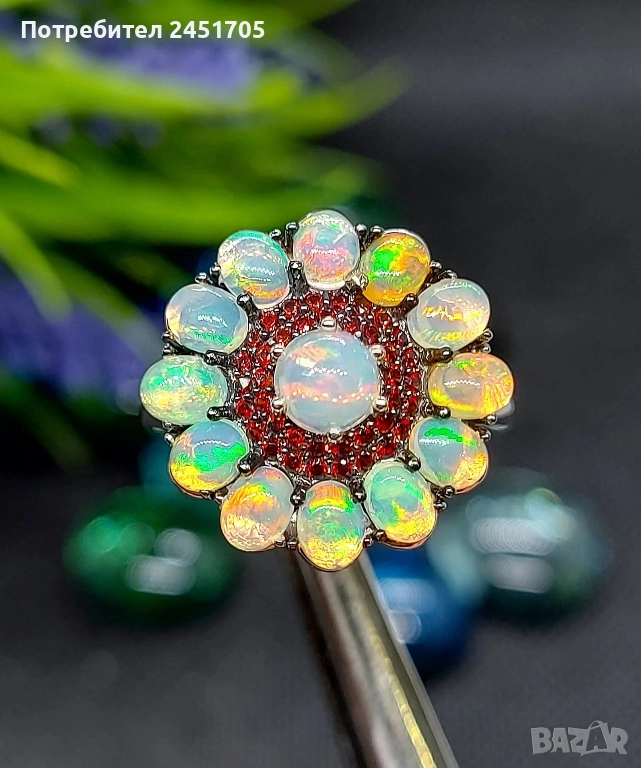 Сребърен пръстен 925 с натурални Огнени Опали, снимка 1