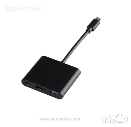 USB C към HDMI адаптер, 4K@60Hz, бързо зареждане PD 100W, USB 3.0 порт, цвят: черно, снимка 1