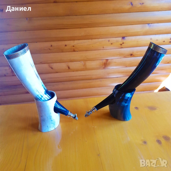 Чаша от естествен рог с бронзов обков  , снимка 1