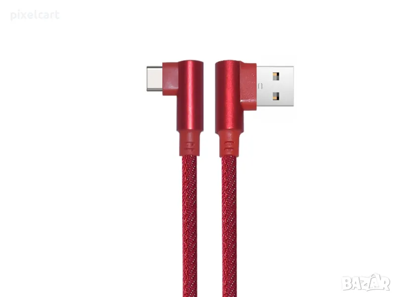 Кабел от USB към Tupe-C, QC 3.0 Аngled 90, 1m, Червен, снимка 1