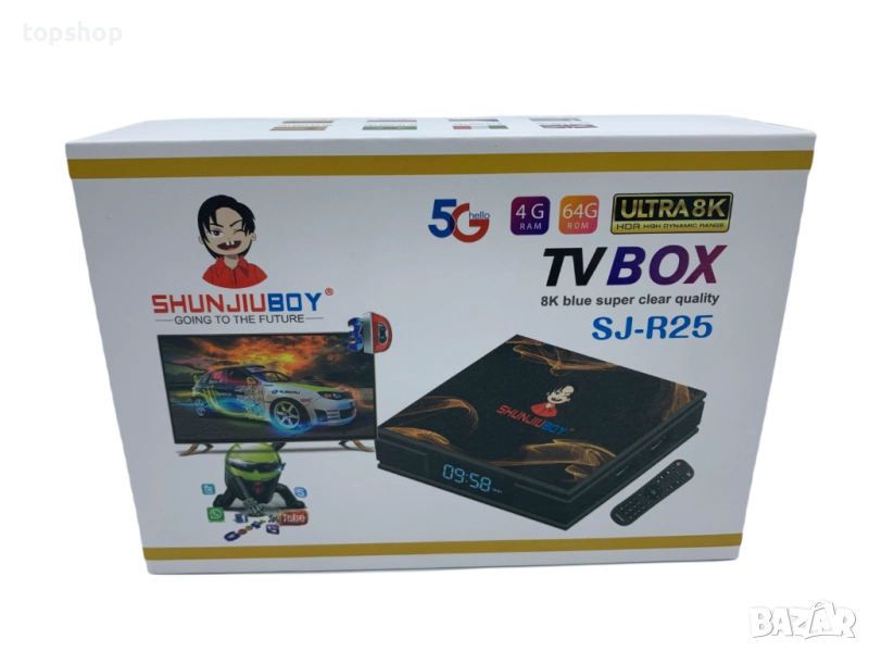 Нов проверен ТВ бокс с Android 10.0 IPTV 4k Full HD 1080p 4gb 64gb Ram Smart Decoder Wifi R25 ..., снимка 1