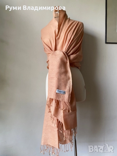 Голям, бледо розов шал от 100 % пашмина, 2 метра, снимка 1