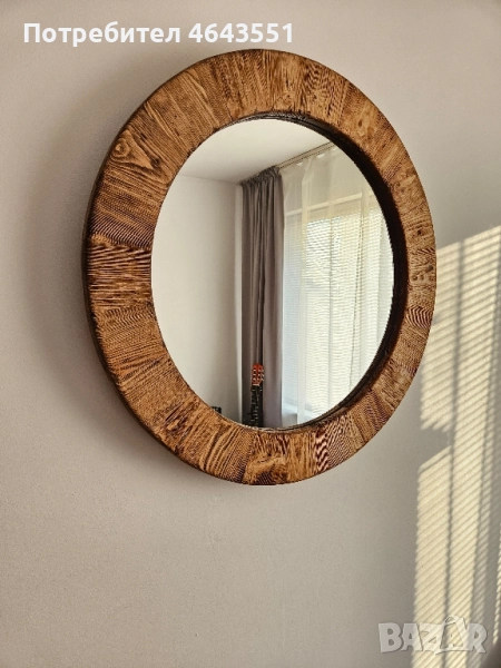 Кръгло огледало с дървена рамка тип Рустик, снимка 1