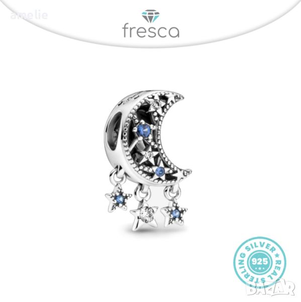 Талисман Fresca по модел тип Пандора сребро 925 Pandora Star & Crescent Moon Charm. Колекция Amélie, снимка 1