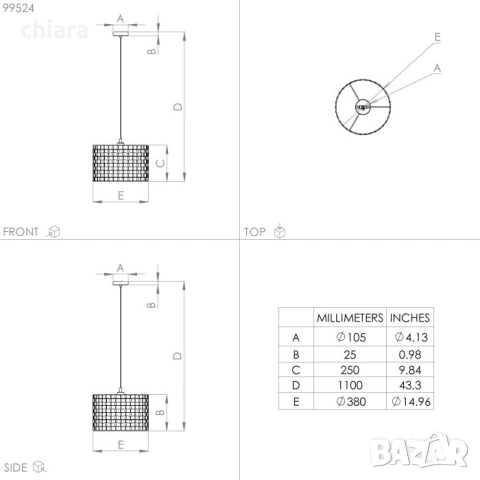 ВИСЯЩО ОСВЕТИТЕЛНО ТЯЛО EGLO MARASALES, снимка 2 - Лампи за таван - 54131825