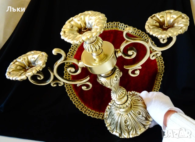 Бронзов свещник,троен свещник,барок 2.8 кг., снимка 6 - Антикварни и старинни предмети - 54271714