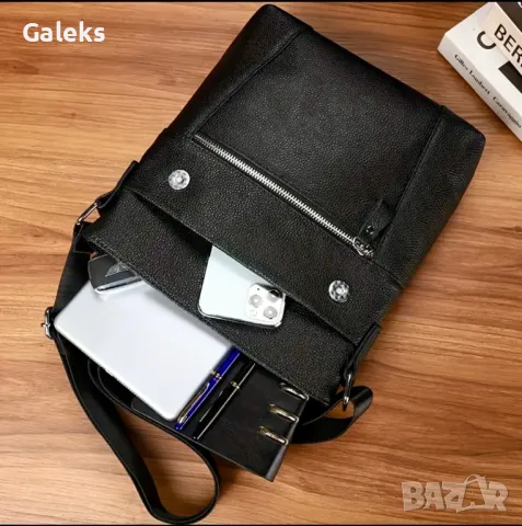 Премиум Луксозна, стилна мъжка бизнес чанта с презрамки /Черна естествена кожа!, снимка 5 - Чанти - 50305657
