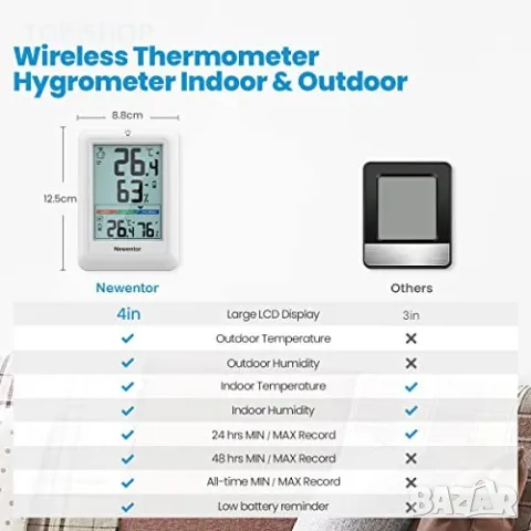 Нов Безжичен вътрешен външен цифров термометър хигрометър влажност, снимка 3 - Други стоки за дома - 49657699