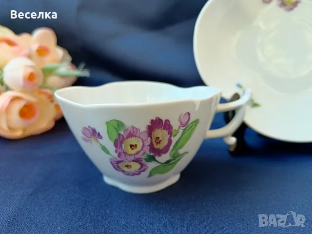 Meissen чаша за еспресо с чинийка, маркировка кръстосани мечове , снимка 2 - Антикварни и старинни предмети - 48777251