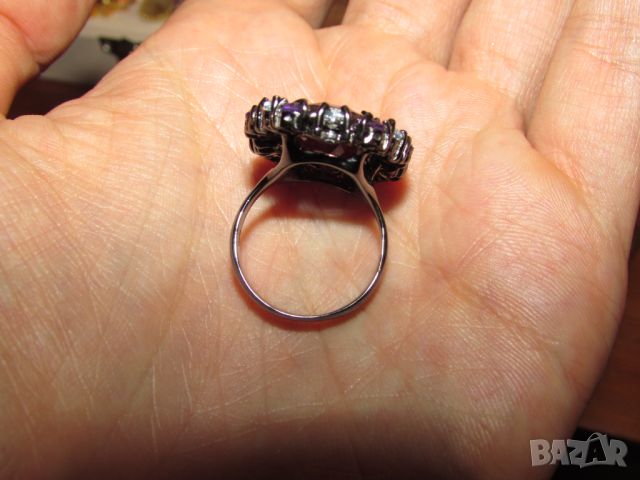 925 сребърен пръстен с рубин 16 карата, камък 17x12мм, тегло 10.9гр., снимка 5 - Пръстени - 46306073