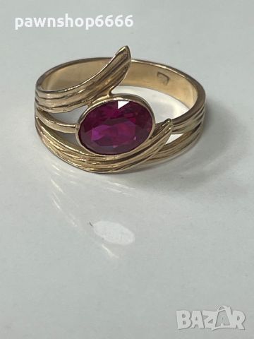 Златен пръстен 14 карата с Рубин, снимка 3 - Пръстени - 46384786