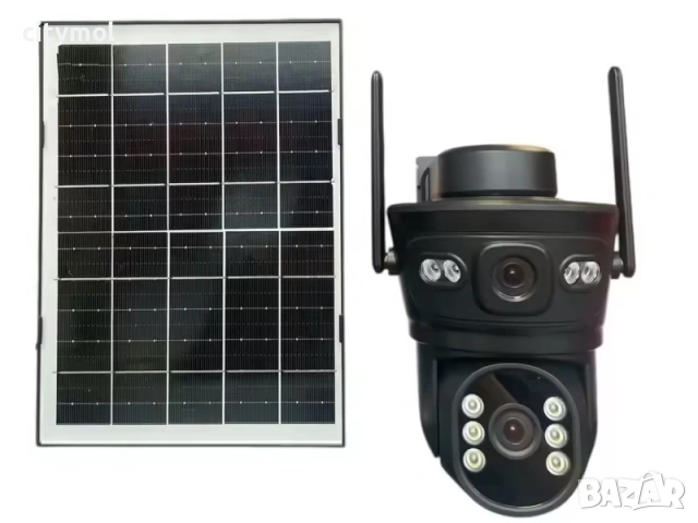 Двойна соларна WIFI камера 12 MP, външен монтаж IP66, iCSee, нощно виждане, 360° въртене, SD слот