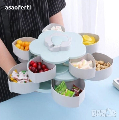 🌸 Въртяща се Кутия за Ядки и Бонбони „Цвете“ – Атрактивен Органайзер за Почерпка, снимка 2 - Аксесоари за кухня - 52556698