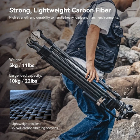 SmallRig AD-100 FreeBlazer: Карбонов Видео Статив с флуидна глава, снимка 6 - Чанти, стативи, аксесоари - 53227363