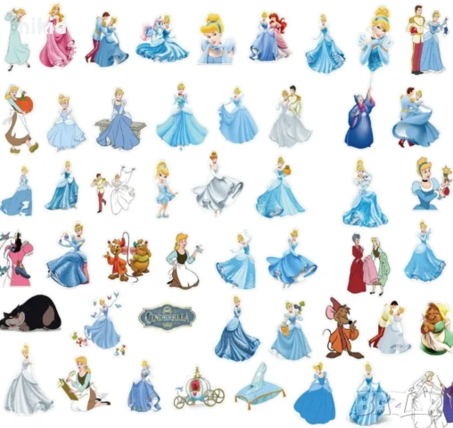 50 бр Пепеляшка Cinderella самозалепващи лепенки стикери украса картонена торта ръчна изработка, снимка 3 - Други - 53852711