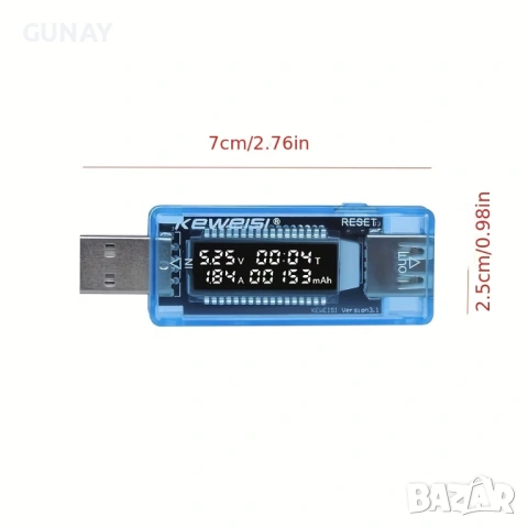KEWEISI USB Тестер Волтметър Амперметър Измервател Капацитет Батерии Зарядни Устройства Телефон Test, снимка 5 - Друга електроника - 54068748