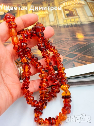  колие от руски естествен тъмен кехлибар, цвят коняк 100% натурален Балтийски кехлибар., снимка 5 - Колиета, медальони, синджири - 53045235