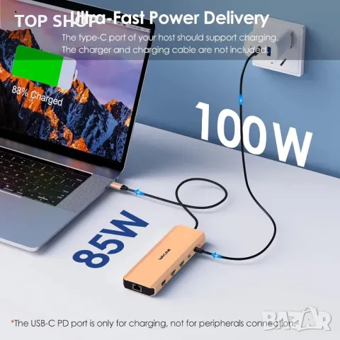 Докинг станция за лаптоп, WAVLINK 10G USB C хъб с двоен HDMI, 100W PD вход, 10Gbps USB-A/C 3.2, снимка 6 - Друга електроника - 49451958