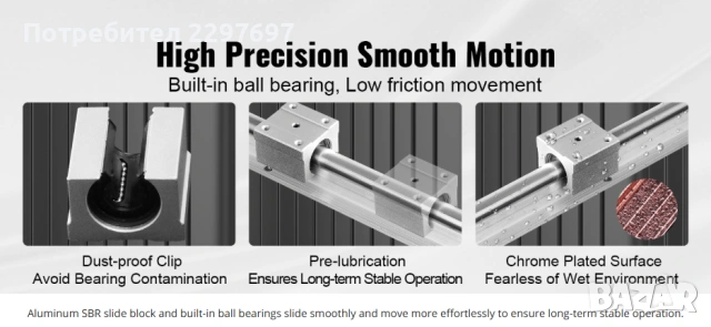 2 бр. Линейна направляваща релса  SBR20 + 4 бр. SBR20UU блокове, снимка 12 - Други инструменти - 53008194