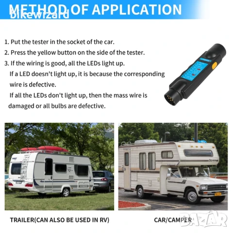 AOHEWEI 13-пинов тестер за ремаркета за щепсели и контакти, тестер за каравани, 12 V НОВ, снимка 2 - Други инструменти - 50731228