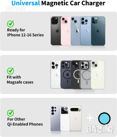 Зарядно за кола Beeasy за Magsafe, вакуумна вендуза, 360° регулируемо, 15W, снимка 7 - Безжични зарядни - 51544072
