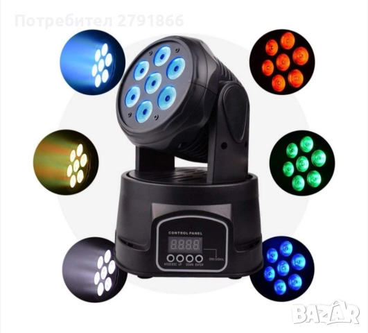 Флаш LED движеща се глава парти проектор 7x10w rgbw, снимка 4 - Ресийвъри, усилватели, смесителни пултове - 52344878
