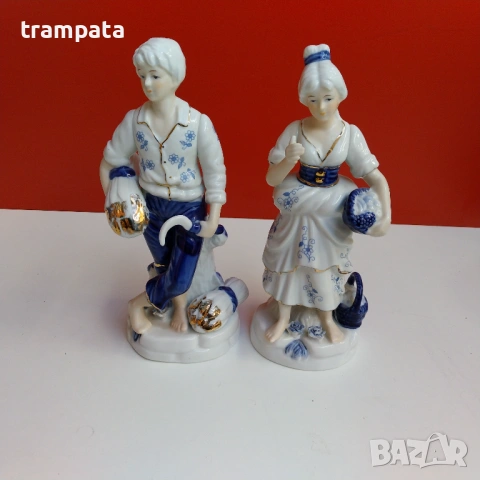 НАЙ ДОБРАТА ОФЕРТА Сет две стари немски ръчно рисувани порцеланови фигури 20см.