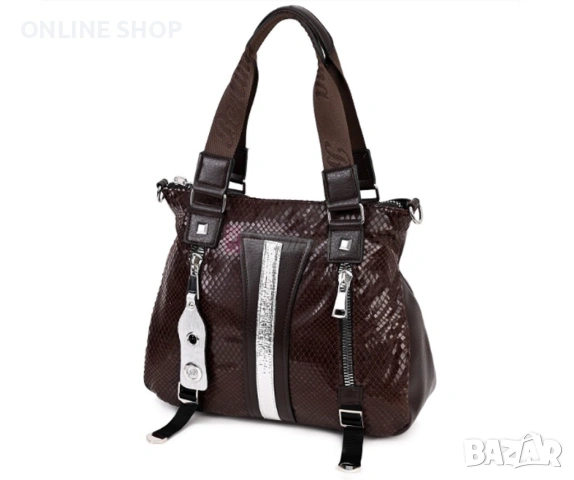 Дамска чанта Berlina от екологична кожа във кафяв цвят НОВА, снимка 5 - Чанти - 53587461