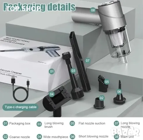 Нова Безжична ръчна прахосмукачка 7000Pa, 120W за автомобил и дом, снимка 4 - Прахосмукачки - 49970899