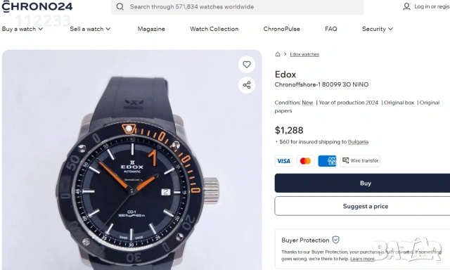 ЦЕНА САМО ЗА ДНЕС 4.02.2026 Edox Class-1 Chronoffshore 80099 3O NINO, снимка 2 - Мъжки - 53351648