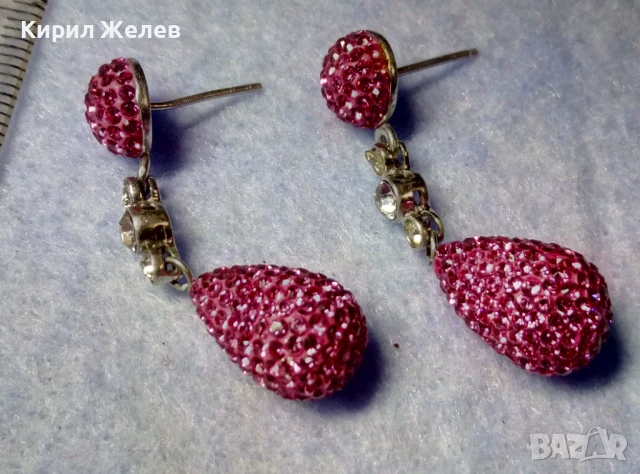 ЕФЕКТНИ ФЕШЪН АРТ СТИЛ СРЕБЪРНИ ОБЕЦИ СРЕБРО 925 с БЯЛА ПОЗЛАТА РОЗОВ ЕМАЙЛ и ИСКРЯЩИ КРИСТАЛИ 47935