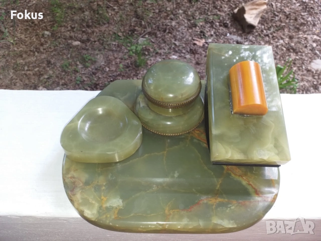 МАСТИЛНИЦА ЗЕЛЕН МРАМОР И КАТАЛИН, снимка 6 - Антикварни и старинни предмети - 53524097