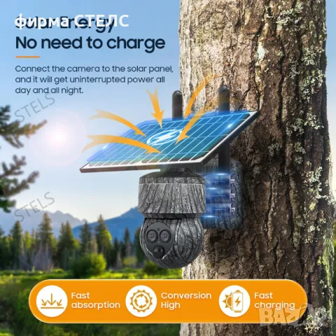 Соларна камера STELS SZ6, 4G, 6MP, PTZ, PIR – Черна и Камуфлаж, снимка 4 - IP камери - 50204483