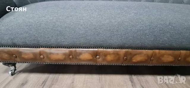 Сив комплект от плат Честърфийлд диван тройка и фотьойл, снимка 11 - Дивани и мека мебел - 50059641