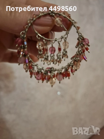 Висящи розови Обеци с камъни, снимка 2 - Обеци - 51447939