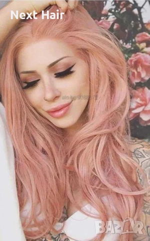 Розова вълнообразна перука с път, снимка 4 - Аксесоари за коса - 52896438