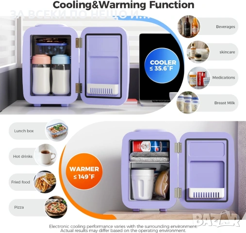 Мини хладилник 4 литра, с охлаждане и затопляне, лилав, 220V AC/12V DC, снимка 2 - Хладилници - 54087881