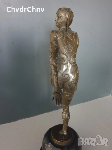 39см-5кг Chiparus статуетка/френска бронзова скулптура/Арт Деко фигура кабаретна танцьорка-балерина, снимка 3 - Статуетки - 52466326