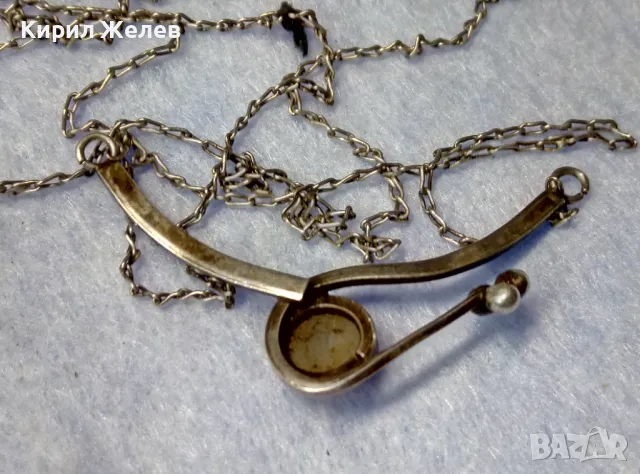 СТАРО АР НУВО СРЕБЪРНО КОЛИЕ СРЕБРО 925 с ЛУНЕН КАМЪК и НУЖДА от ЛЕКА РЕСТАВРАЦИЯ на ВЕРИЖКАТА 32032, снимка 4 - Антикварни и старинни предмети - 50180638